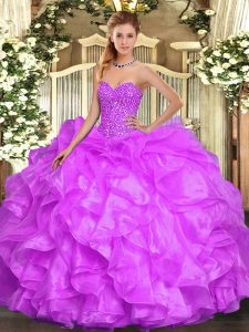 On Sale Sleeveless Lace Up Floor Length Beading and Ruffles Ball Gown Prom Dress