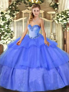 Sophisticated Sweetheart Sleeveless Tulle Quinceanera Dress Beading and Ruffled Layers Lace Up