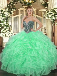 Floor Length Ball Gowns Sleeveless Apple Green Quinceanera Gown Lace Up