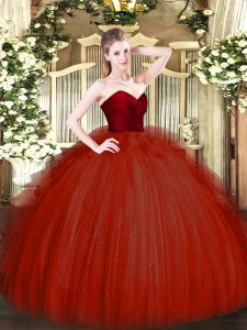 Tulle Sweetheart Sleeveless Zipper Ruffles Quinceanera Gown in Wine Red
