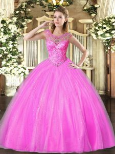 Lilac Scoop Lace Up Beading Quinceanera Gown Sleeveless