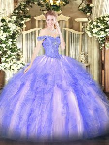 Most Popular Lavender Off The Shoulder Lace Up Beading and Ruffles Quinceanera Dresses Sleeveless