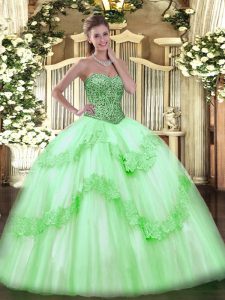 Exquisite Lace Up Sweetheart Beading and Appliques and Ruffles Sweet 16 Dresses Tulle Sleeveless
