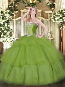 Floor Length Olive Green 15 Quinceanera Dress Sweetheart Sleeveless Lace Up