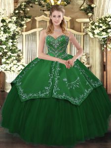 Amazing Green Ball Gowns Taffeta and Tulle Sweetheart Sleeveless Beading and Pattern Floor Length Lace Up Sweet 16 Quinceanera Dress