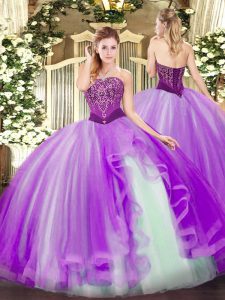 Tulle Sleeveless Floor Length Quinceanera Dresses and Beading and Ruffles