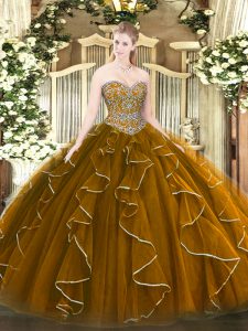 Beautiful Sleeveless Beading and Ruffles Lace Up Sweet 16 Dress