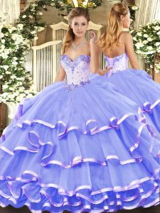 On Sale Floor Length Lavender Quinceanera Dresses Sweetheart Sleeveless Lace Up