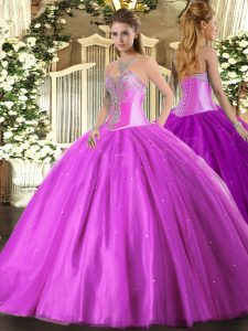 Sweetheart Sleeveless Lace Up Sweet 16 Dress Lilac Tulle