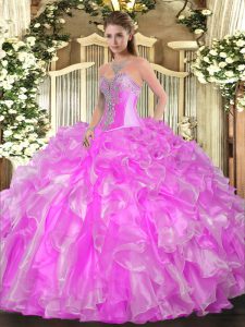 Decent Sleeveless Lace Up Floor Length Beading and Ruffles Ball Gown Prom Dress