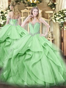 Fantastic Green Sweetheart Neckline Beading and Ruffles 15th Birthday Dress Sleeveless Lace Up