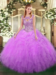 Adorable Floor Length Ball Gowns Sleeveless Lilac 15 Quinceanera Dress Lace Up