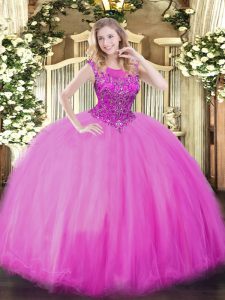 Sleeveless Organza Floor Length Zipper Quinceanera Gown in Lilac with Beading