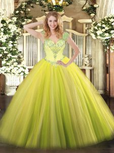 Charming Yellow Green Sleeveless Tulle Lace Up Vestidos de Quinceanera for Military Ball and Sweet 16 and Quinceanera