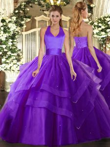 Discount Floor Length Ball Gowns Sleeveless Purple Quinceanera Gown Lace Up