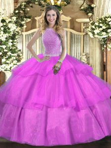 Custom Fit Floor Length Ball Gowns Sleeveless Lilac Sweet 16 Dresses Lace Up