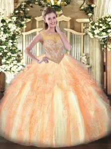 Most Popular Multi-color Quinceanera Gowns Sweet 16 and Quinceanera with Beading and Ruffles Scoop Sleeveless Lace Up