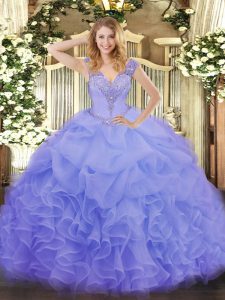 Cute Lavender V-neck Lace Up Ruffles Vestidos de Quinceanera Sleeveless