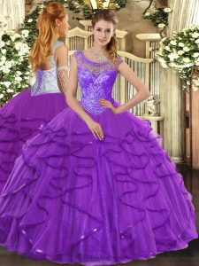 Luxury Sleeveless Beading and Ruffles Lace Up Quinceanera Gown