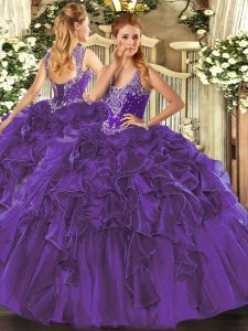 Hot Sale Straps Sleeveless Lace Up Sweet 16 Dress Purple Organza