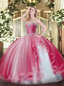 Nice Tulle Sleeveless Floor Length Sweet 16 Dresses and Beading and Ruffles
