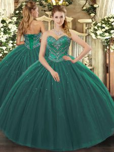 Fine Floor Length Ball Gowns Sleeveless Dark Green Sweet 16 Dress Lace Up