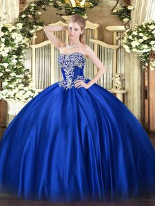 Royal Blue Ball Gowns Beading Quinceanera Dresses Lace Up Satin Sleeveless Floor Length