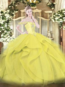 Floor Length Ball Gowns Sleeveless Yellow Sweet 16 Quinceanera Dress Lace Up