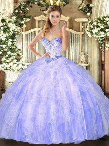 Flirting Lavender Lace Up Sweetheart Beading and Ruffles Quinceanera Dresses Organza Sleeveless