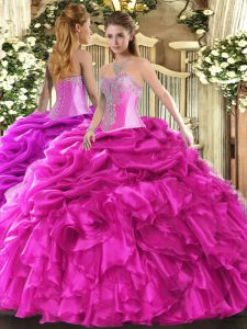 Best Sleeveless Lace Up Floor Length Beading and Ruffles and Pick Ups Sweet 16 Dresses