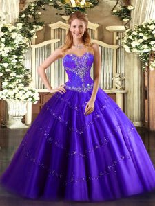 Latest Purple Lace Up Sweet 16 Quinceanera Dress Beading Sleeveless Floor Length