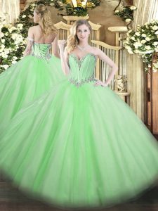 Flirting Sleeveless Floor Length Beading Lace Up 15th Birthday Dress