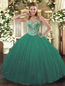 On Sale Turquoise Quinceanera Dress Military Ball and Sweet 16 and Quinceanera with Beading Sweetheart Sleeveless Lace Up