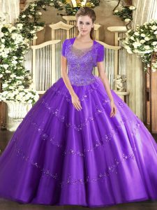 Lavender Sleeveless Tulle Clasp Handle Quinceanera Dresses for Military Ball and Sweet 16 and Quinceanera