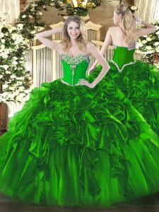 Romantic Sleeveless Lace Up Floor Length Beading and Ruffles Sweet 16 Dresses