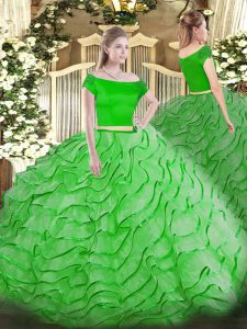 Two Pieces Ruffles Quince Ball Gowns Zipper Tulle Short Sleeves