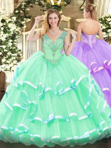 Modest Sleeveless Beading Lace Up Vestidos de Quinceanera