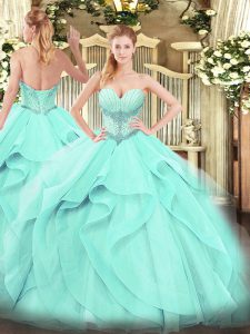 Great Ball Gowns Sweet 16 Quinceanera Dress Aqua Blue Sweetheart Tulle Sleeveless Floor Length Lace Up