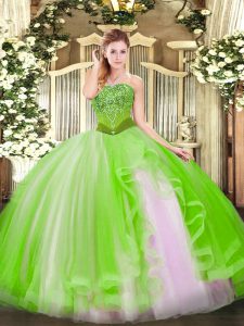 Fantastic Sleeveless Floor Length Beading and Ruffles Lace Up Quinceanera Gowns