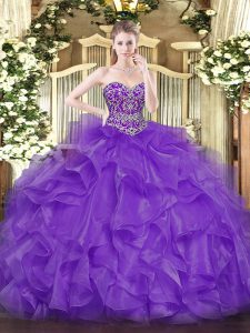 Custom Designed Organza Sleeveless Floor Length Ball Gown Prom Dress and Beading and Ruffles