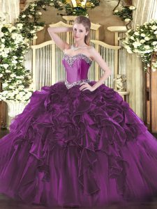 Latest Sleeveless Lace Up Floor Length Beading and Ruffles Quinceanera Dresses