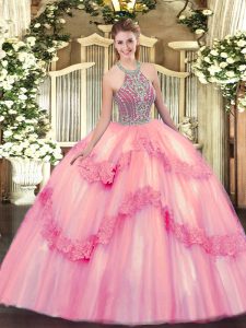 Sleeveless Beading and Appliques Lace Up Sweet 16 Dress