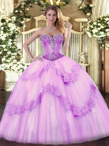 Decent Lilac Sleeveless Tulle Lace Up Quinceanera Gown for Sweet 16 and Quinceanera