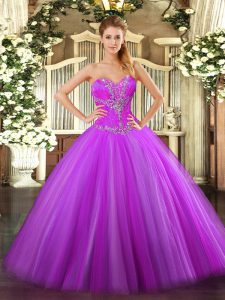 Fuchsia Sleeveless Tulle Zipper Quinceanera Gowns for Sweet 16 and Quinceanera