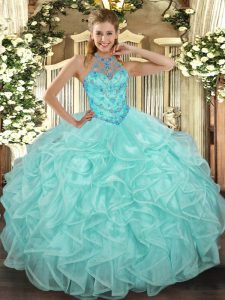 Most Popular Beading and Ruffles Quinceanera Dress Apple Green Lace Up Sleeveless Floor Length