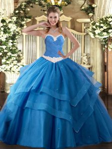 Best Baby Blue Sweet 16 Quinceanera Dress Military Ball and Sweet 16 and Quinceanera with Appliques and Ruffled Layers Sweetheart Sleeveless Lace Up