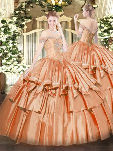 Ball Gowns 15th Birthday Dress Orange Red Off The Shoulder Organza Sleeveless Floor Length Lace Up