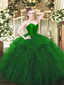 Stunning Ball Gowns Quinceanera Dresses Green Sweetheart Tulle Sleeveless Floor Length Zipper