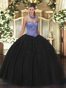 Dazzling Black Lace Up Sweet 16 Dresses Beading Sleeveless Floor Length