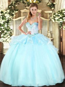 Ball Gowns 15th Birthday Dress Apple Green Sweetheart Organza Sleeveless Floor Length Lace Up